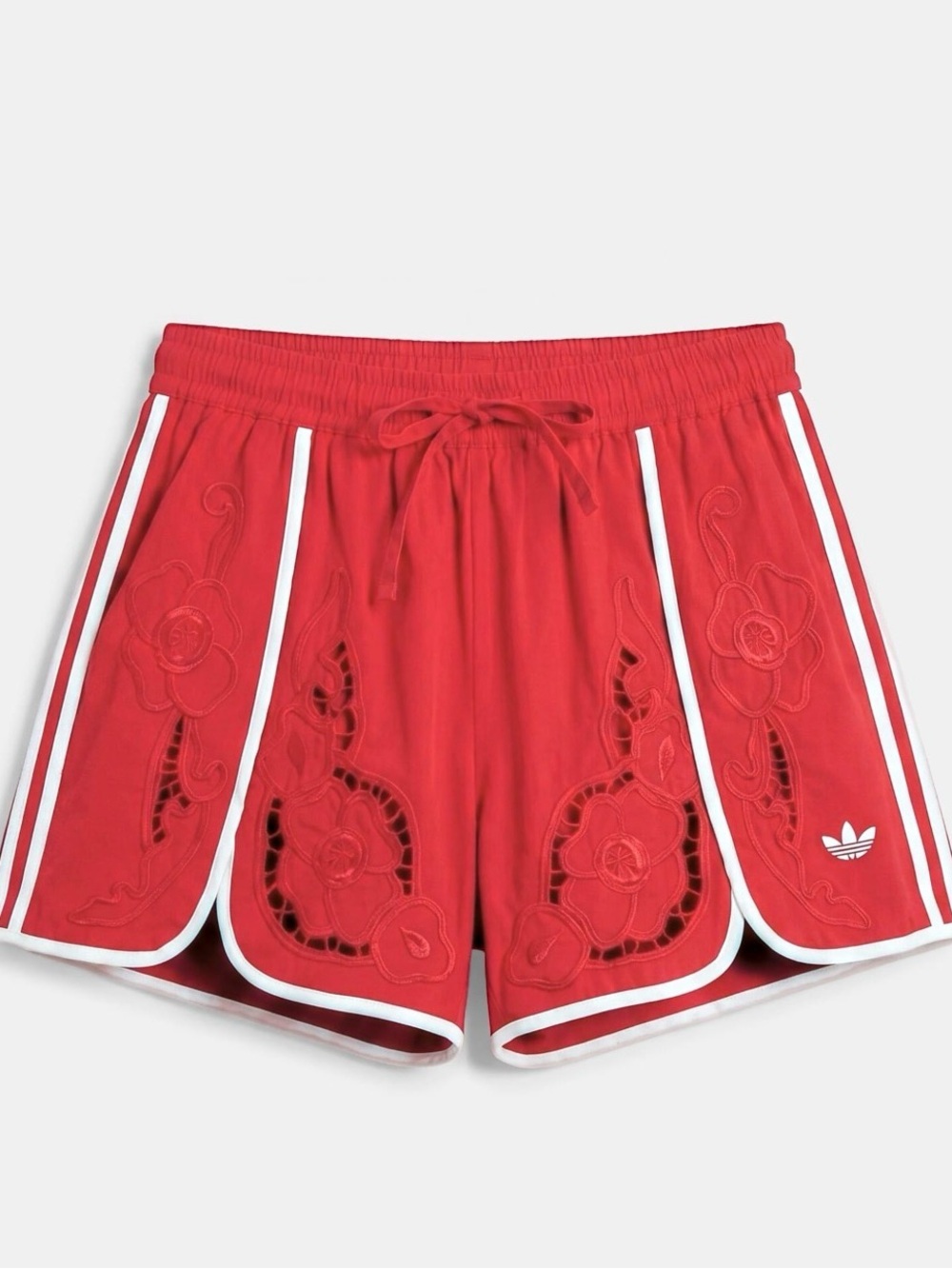 adidas Originals x ASOS cutwork sprinter shorts in red